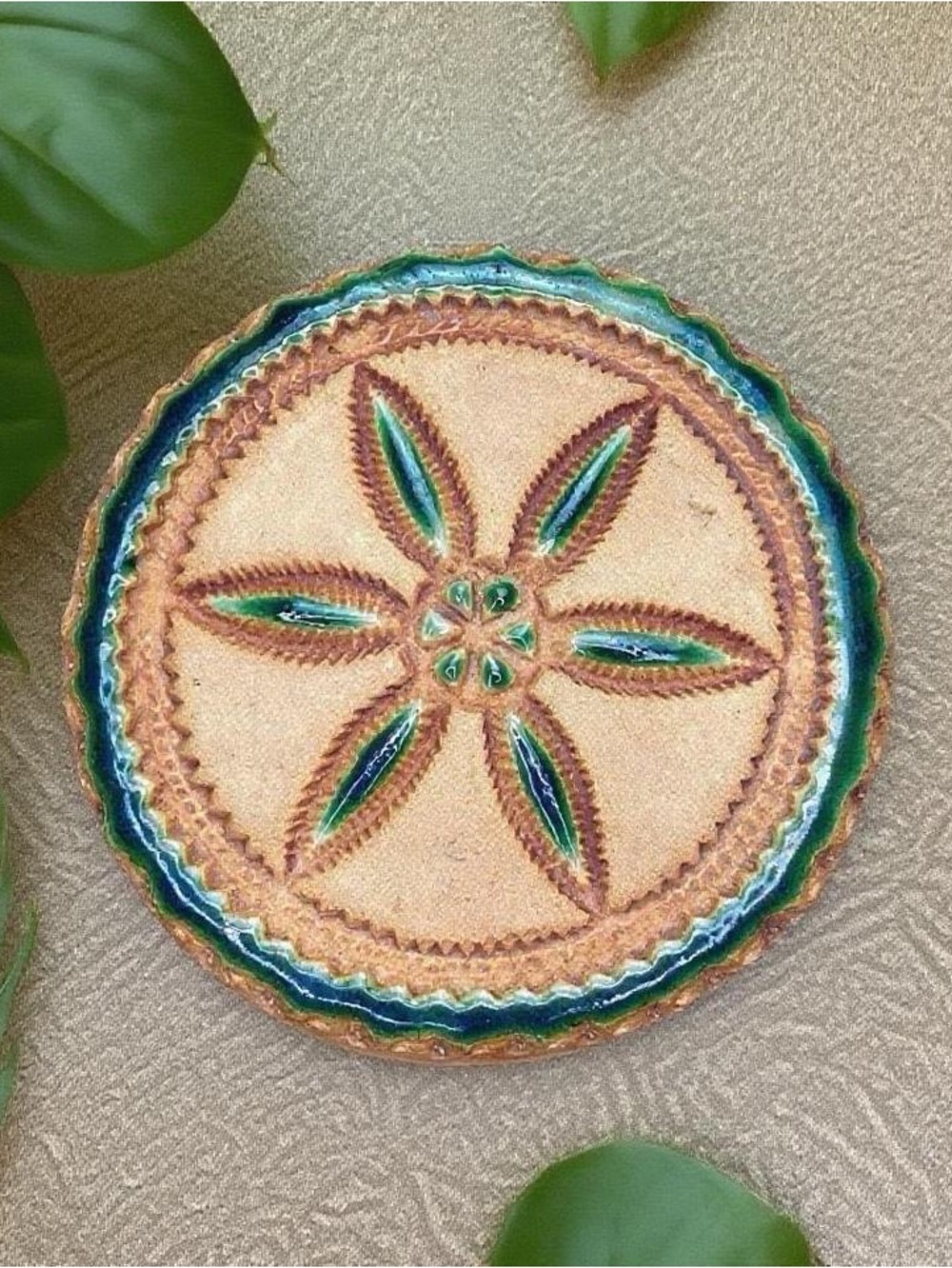 Vintage Handmade Clay Green Shell Floral Wall Decor Hanging